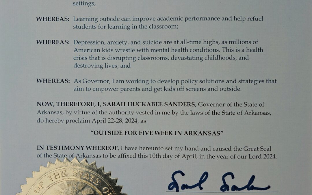 image of governor's proclamation declaring Outside for 5 Week
