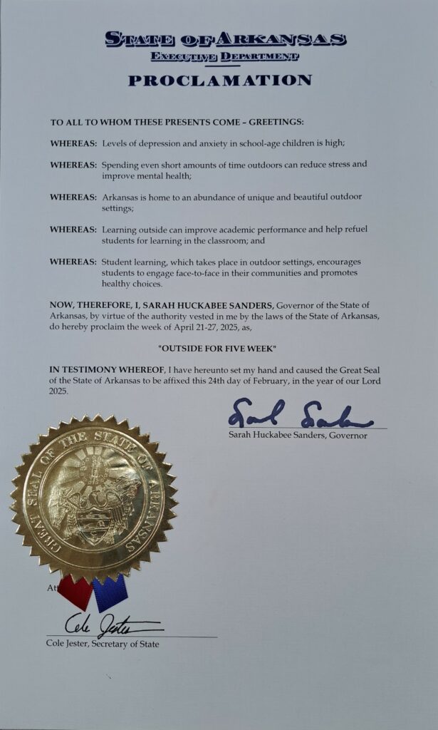 governor's proclamation declaring April 21-27 as Outside for 5 Week in Arkansas