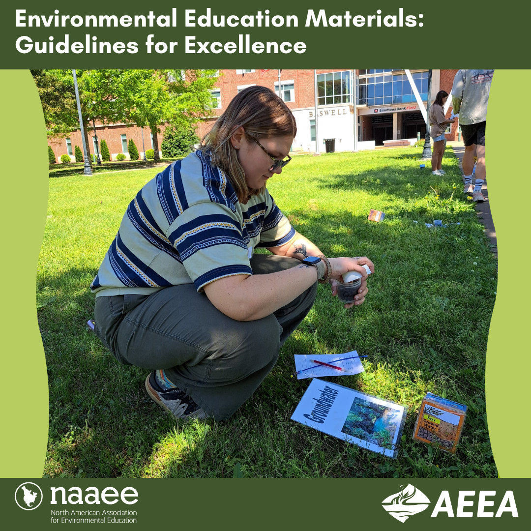Lady outside with materials for a learning game.