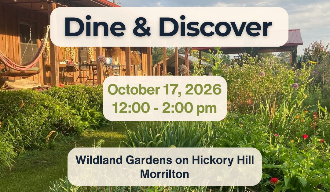garden scene with words advertising an event