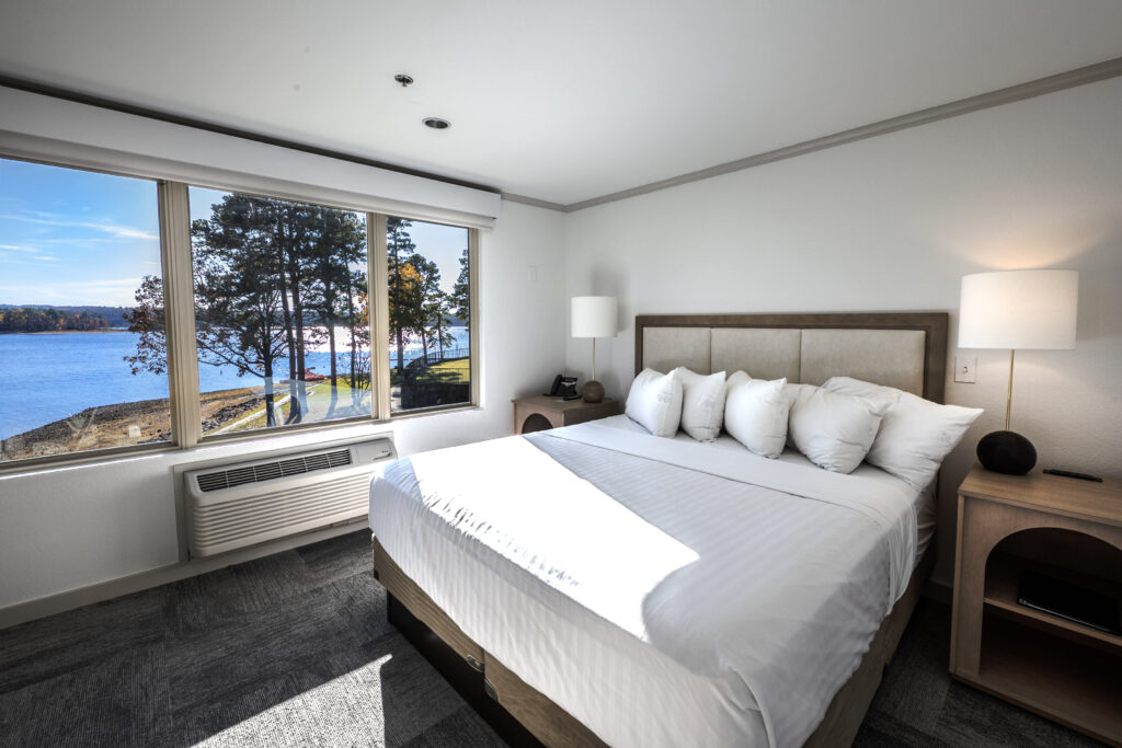 hotel room with view of the lake